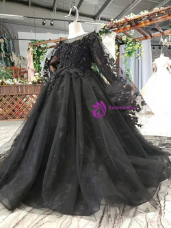 Fashion Black Tulle Appliques Pearls Backless Flower Girl Dress With Shawl