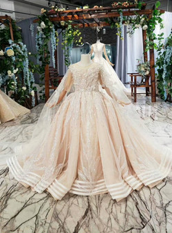 Champagne Ball Gown Tulle Sequins Appliques Backless Flower Girl Dress With Shawl
