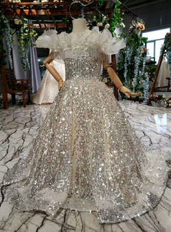 Hot Sale Champagne Sequins Backless Appliques Beading Floor Length  Flower Girl Dress