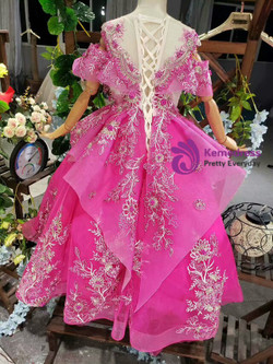 Fashionable Fuchsia Tulle Embroidery Appliques Long Flower Girl Dress
