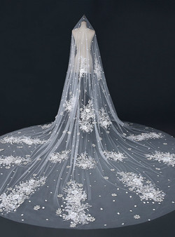 In Stock:Ship in 48 Hours Beige White Tulle Flower Brides Wedding Veils