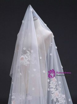 In Stock:Ship in 48 Hours Brides White Tulle Appliques Wedding Veils