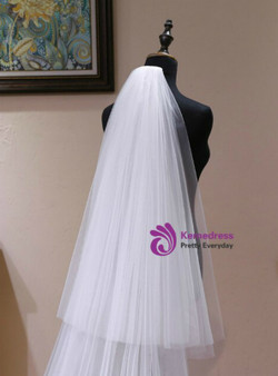 In Stock:Ship in 48 Hours Simple White Tulle Long Brides Veils