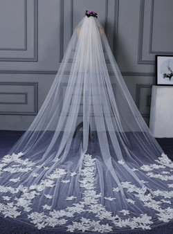 In Stock:Ship in 48 Hours Fashion Brides Veils White Tulle Appliques Veils
