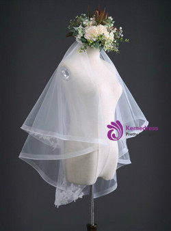 In Stock:Ship in 48 Hours White Appliques Bride Head Yarn Double-layer Wedding Yarn