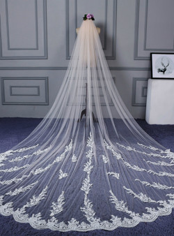 In Stock:Ship in 48 Hours Alluring Tulle Lace Appliques Wedding Veil 