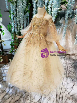 Champagne Ball Gown Tulle Sequins Beading Halter Sequins Flower Girl Dress