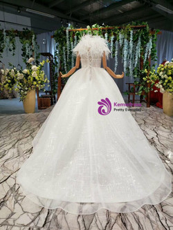 Princess White Ball Gown Tulle Sequins Long Flower Girl Dress With Feather