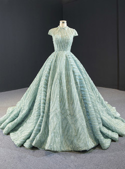 Impressive Green Ball Gown Sequins Cap Sleeve High Neck Backless Prom Dress 2020