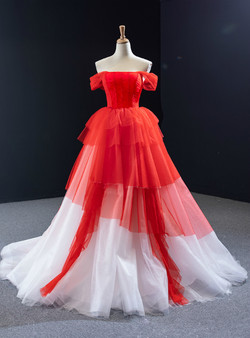 Elegance Red And White Tulle Off the Shoulder Pleats Beading Long Prom Dress 2020 Elegance Red And White Tulle Off the Shoulder Pleats Beading Long Prom Dress 2020