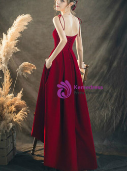 Dark Burgundy Velvet Spagehtti Straps Hi Lo Prom Dress With Pocket 2020 Dark Burgundy Velvet Spagehtti Straps Hi Lo Prom Dress With Pocket 2020