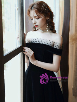 Dreamy Black Velvet Off the Shoulder Short Prom Party Dress 2020