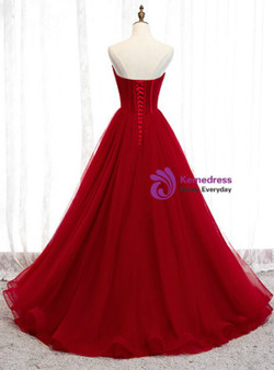 Marvelous Burgundy Tulle Sweetheart Sleeveless Beading Floor Length Prom Dress 2020