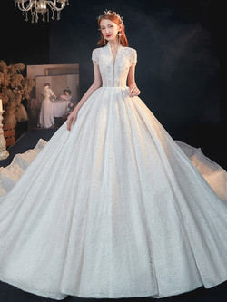 Shop Beautiful Beading High Neck Cap Sleeveless Beading Ball Gown Wedding Dress From Kemedress