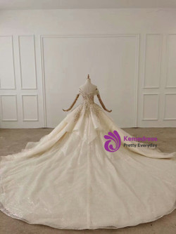 Kemedress Luxury Sparkle Off The Shoulder Tulle Beading Champagne Wedding Dress