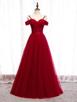 Shop 2020 Beautiful Off The Shoulder Tulle Burgundy Beading Prom Dress From Kemedress Shop 2020 Beautiful Off The Shoulder Tulle Burgundy Beading Prom Dress From Kemedress