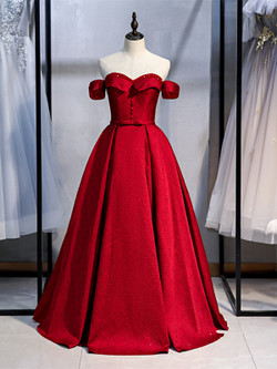 Buy Cheap 2020 Off The Shoulder Satin Floor Length Dark Red Bow Prom Dress Under 123
