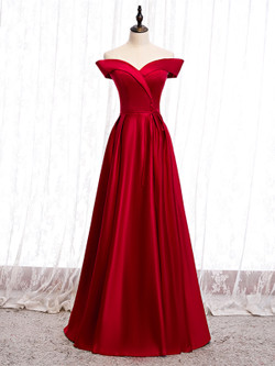 Shop 2020 Off The Shoulder Burgundy Satin Button Long Prom Dress From Kemedress