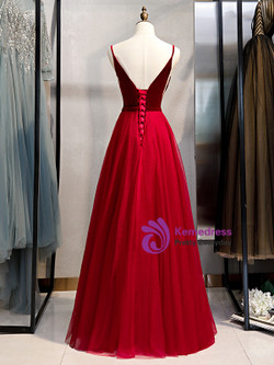 Shop Cheap 2020 Spaghetti Straps Satin Velvet Tulle Long Prom Dress With Bow Under 100