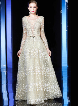 Luxury Champagne Tulle Long Sleeve 3D Appliques Mother Of The Bride Dress 2020