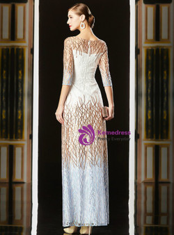 A-Line White Gold Tulle Sequins 3/4 Sleeve Mother Of The Bride Dress 2020