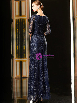 Adorable Navy Blue Tulle Sequins Half Sleeve Long Mother Of The Bride Dress 2020