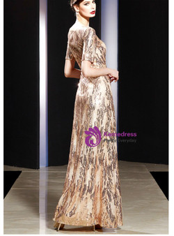Glamorous Gold Sheath Sequins Short Sleeve Mother Of The Bride Dress 2020