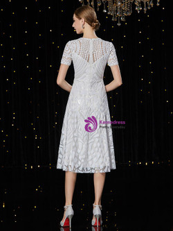 Queenly White Sequins Short Sleeve Knee Length Mother Of The Bride Dress 2020