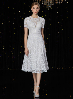 Queenly White Sequins Short Sleeve Knee Length Mother Of The Bride Dress 2020