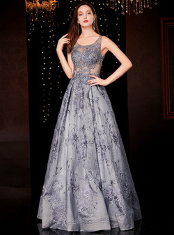 A-Line Gray Tulle Embroidery Appliques Sleeveless Mother Of The Bride Dress 2020