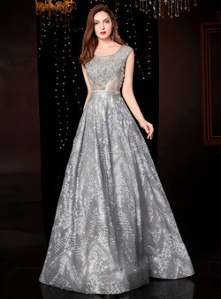 Latest Silver Gray Tulle Sequins Sleeveless Mother Of The Bride Dress 2020