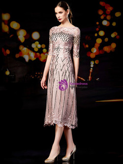 New arrivals Pink Tulle Sequins Half Sleeve Short Mother Of The Bride Dress 2020