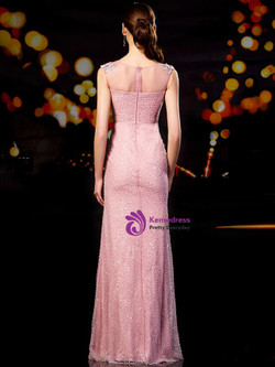 High quality Pink Mermaid Tulle Pearls Appliques Sleeveless Mother Of The Bride Dress 2020