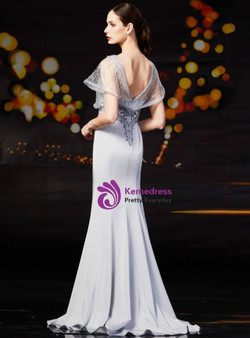 Hot Sale Gray Mermaid Satin V-neck Beading Mother Of The Bride Dress 2020