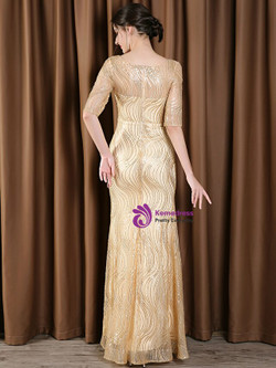 Latest Gold Mermaid Sequins Short Sleeve Mother Of The Bride Dress 2020