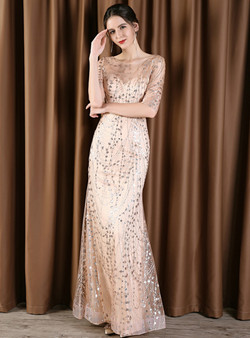 Romance Gold Mermaid Sequins Tulle Short Sleeve Mother Of The Bride 2020