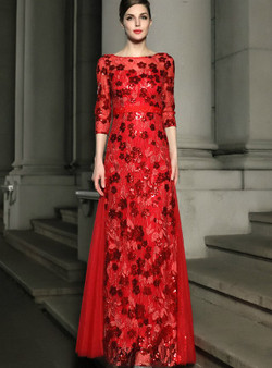 Elegance Red Tulle Sequins 3/4 Sleeve Mother Of The Bride Dress 2020