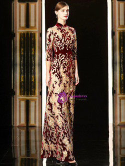 Delicate Champagne And Burgundy Lace High Neck Short Sleeve Mother Of The Bride Dress 2020