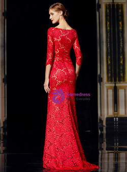 Queenly Red Mermaid Lace 3/4 Sleeve Mother Of The Bride Dress 2020 Queenly Red Mermaid Lace 3/4 Sleeve Mother Of The Bride Dress 2020