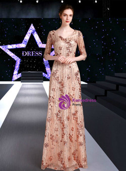 Impressive Champagne Tulle Sequins V-neck Short Sleeve Mother Of The Bride Dress 2020