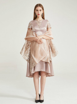 To Choose From Apricot Color Satin Cap Sleeve Embroidery Mother Of the Brides Dress With Shawl