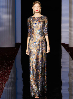 It's Prom Season Brown Tulle Sequins Half Sleeve Long Mother of the Bride Dress