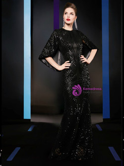 Attractive Black Mermaid Sequins Bat sleeve Mother of the Bride Dress