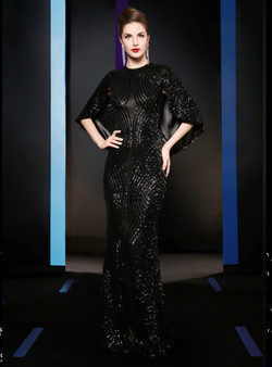 Attractive Black Mermaid Sequins Bat sleeve Mother of the Bride Dress