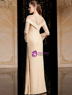 In One Step Champagne Sheath Long Sleeve Sequins Long Mother Of The Bride Dress