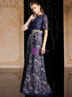 Romantic Blue Lace Short Sleeve Beading Mother Of The Bride Dress