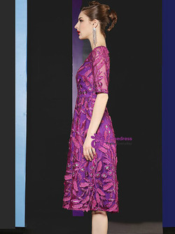 Impressive Purple Embroidery Sequins Short Sleeve Short Mother Of The Bride Dress Impressive Purple Embroidery Sequins Short Sleeve Short Mother Of The Bride Dress