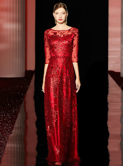 Charming Fashion Red Sequins 3/4 Sleeve Bateau Mother Of The Bride Dress
