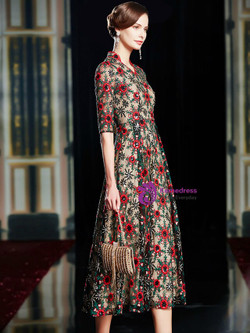 Attractive Colorful Embroidery V-neck Half Sleeve Mother Of The Bride Dress 