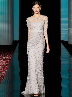 New arrivals Gray Sheath Tulle Appliques Pleats Mother Of The Bride Dress